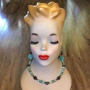 Turquoise necklace earrings jewelry estate lot